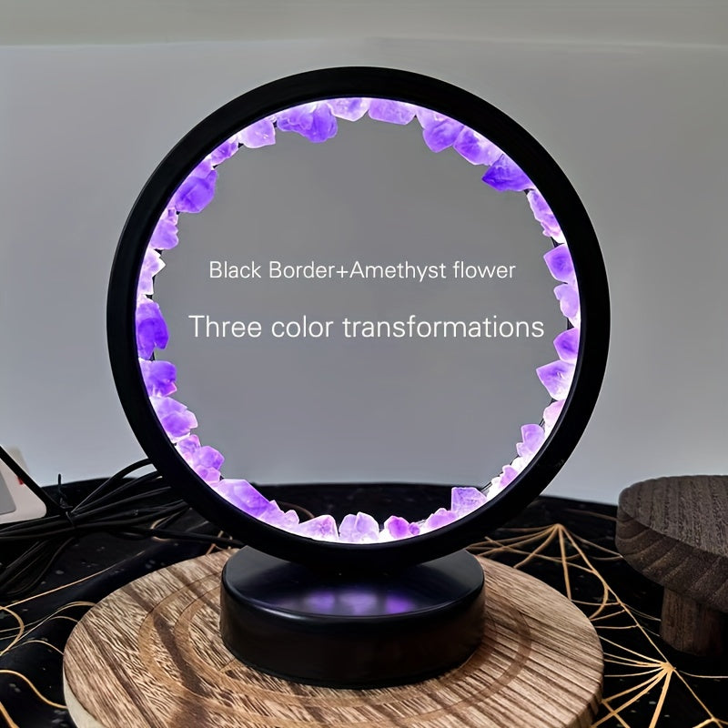 1pc Amethyst Yellow Crystal Circular Bedside Lamp - Natural Crystal Decoration, Unique Christmas Gift, Home Accent Lighting, Calming Ambiance, Handcrafted Ornament, Premium Quality, Crystal Clear Clarity