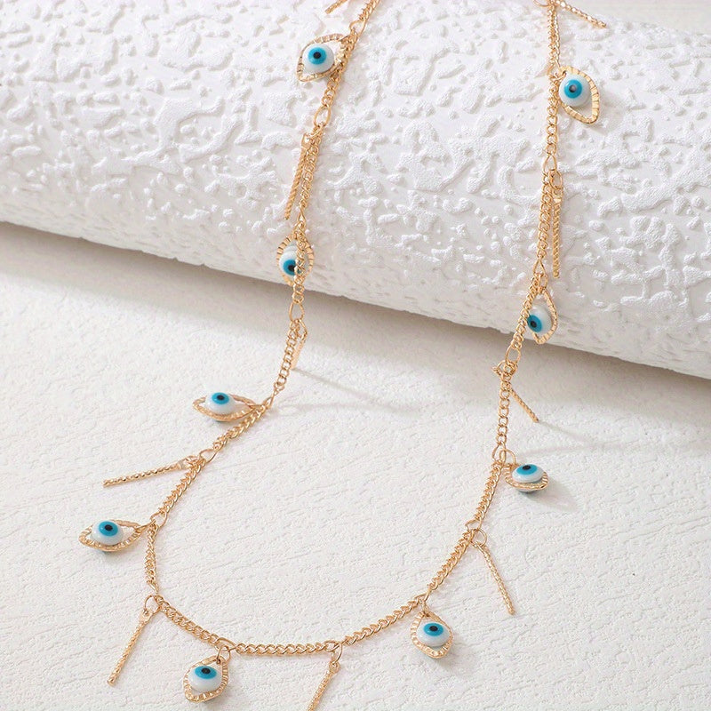 Creative Devil's Eye Tassel Necklace All Match Pendant Necklace Jewelry Gift For Women