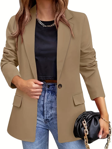 Solid Color Single Breasted Blazer, Elegant Long Sleeve Outwear .