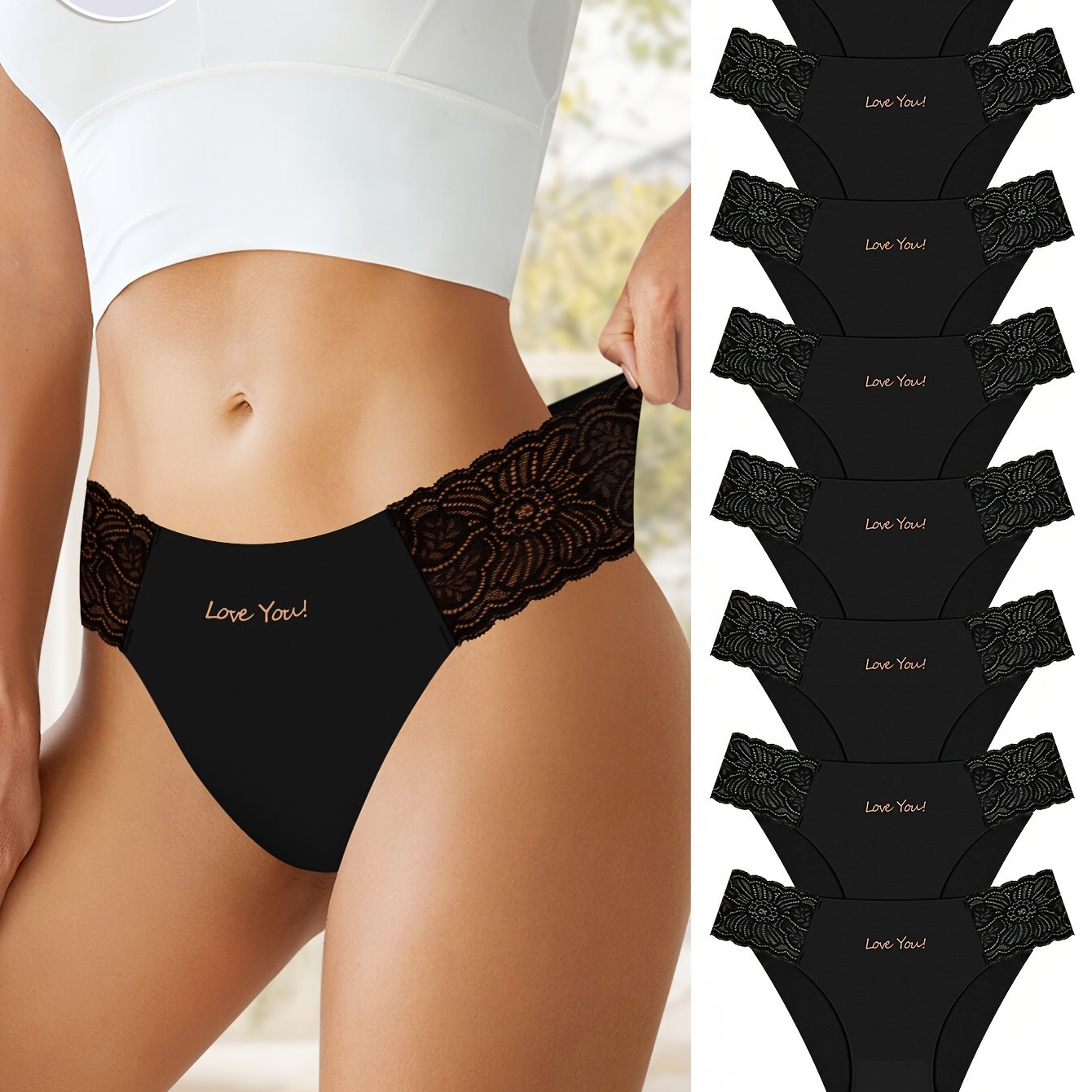 8pcs Letter Print Lace Briefs, Comfy Breathable Stretchy Intimate Panties, /MH
