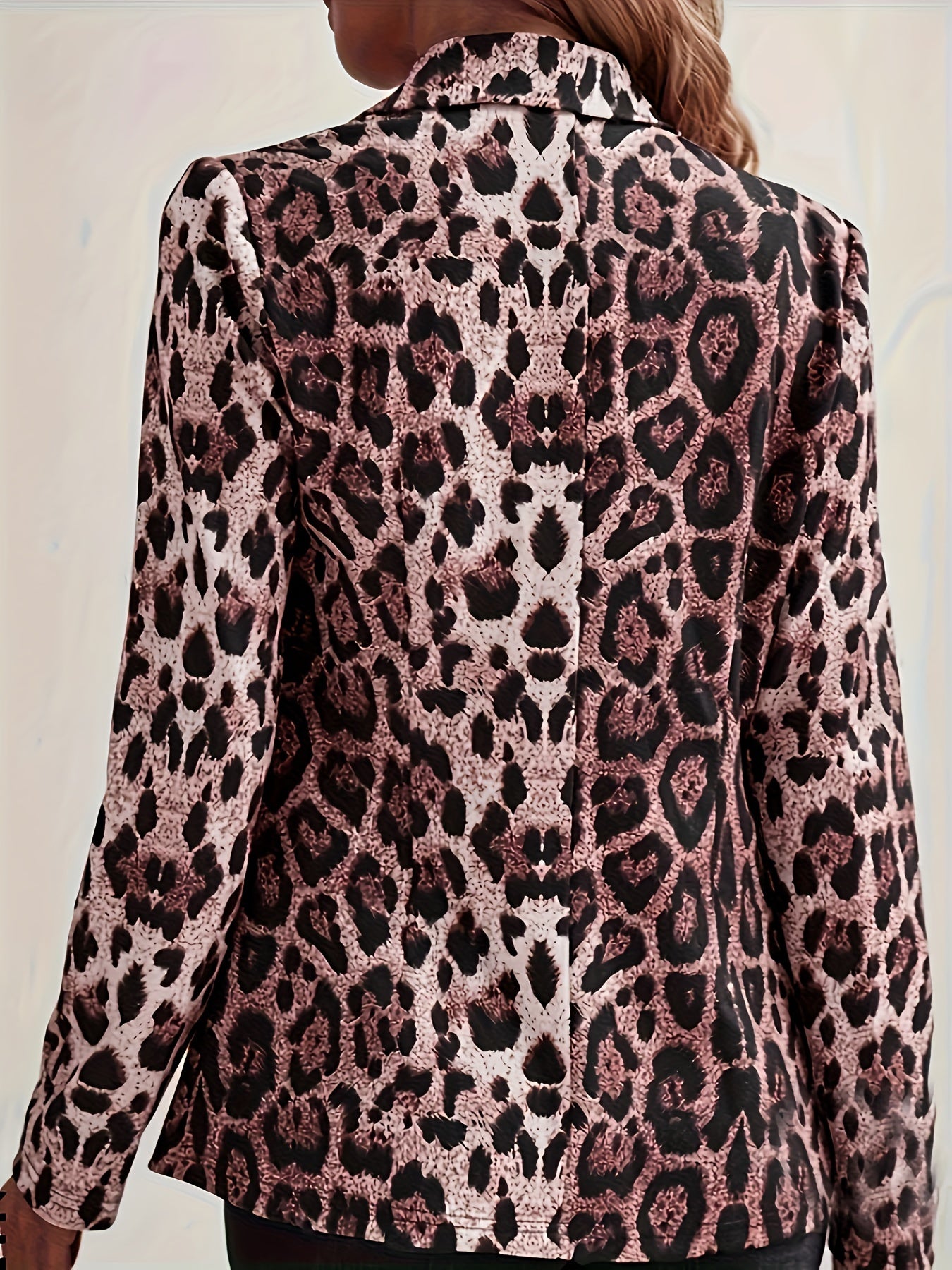 Leopard Print Open Front Blazer, Elegant Lapel Long Sleeve Blazer .