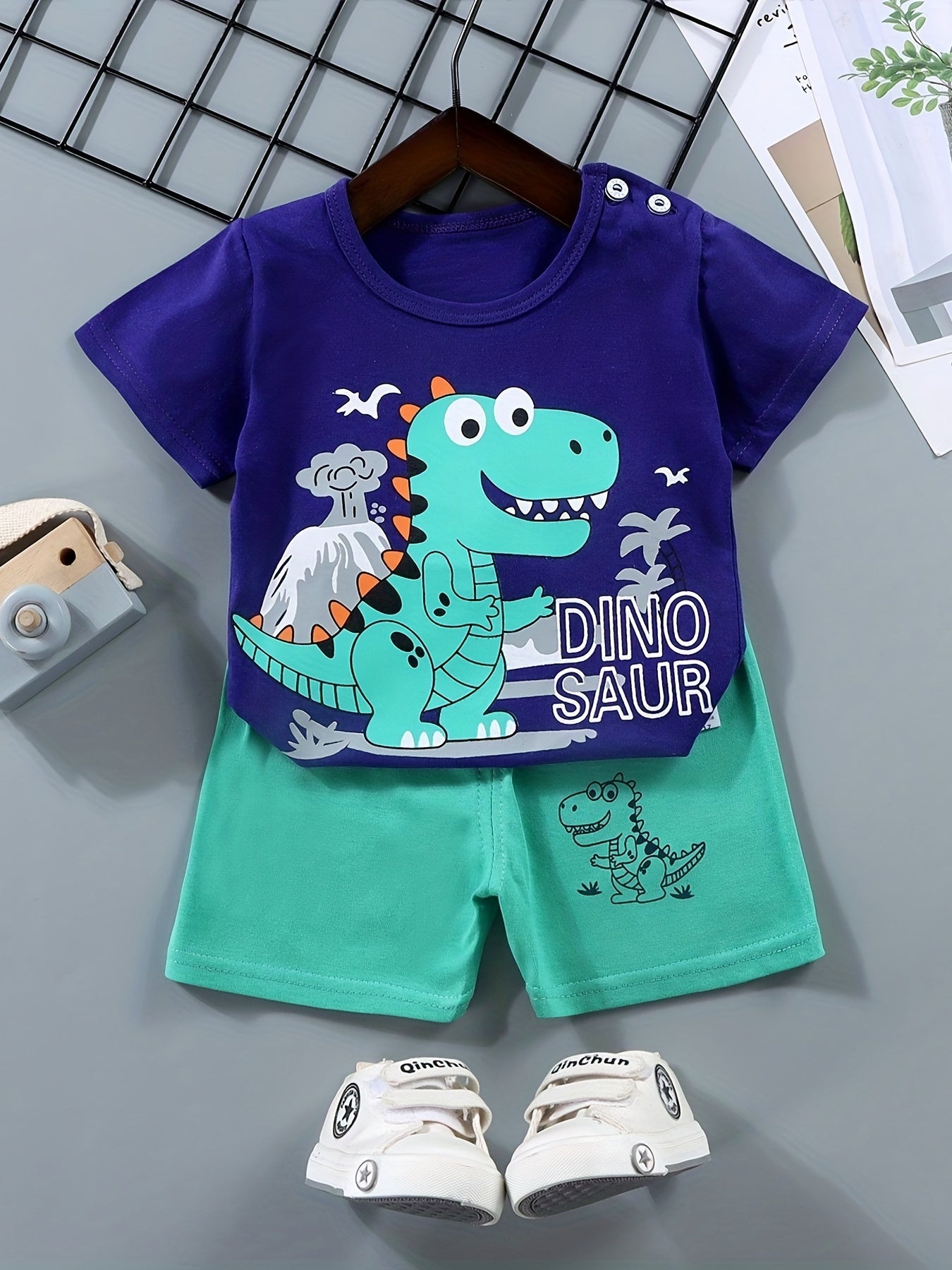 2pcs Boys Casual Cotton Color Block Crocodile Print .