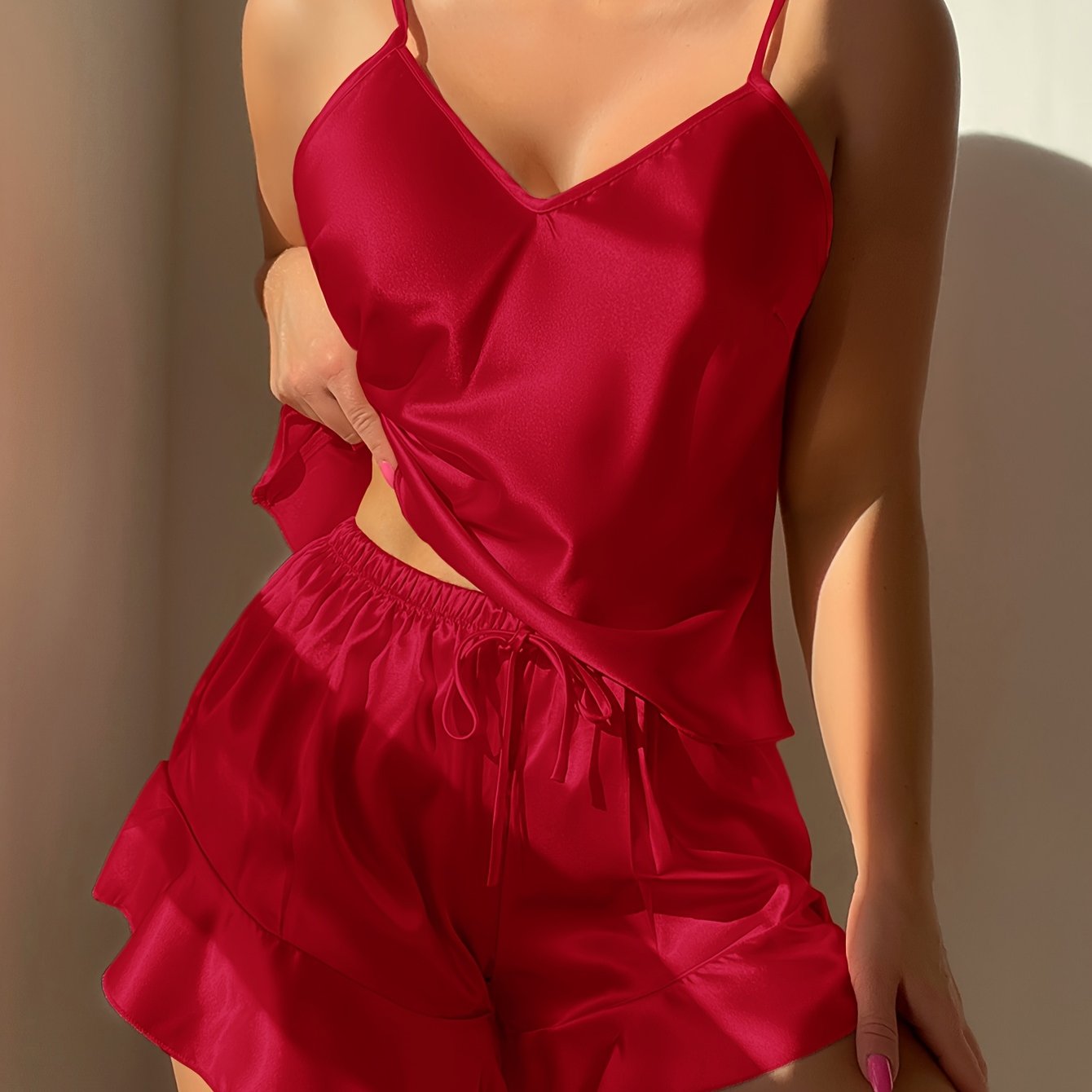 2pcs V-Neck Pajama Set for Women,