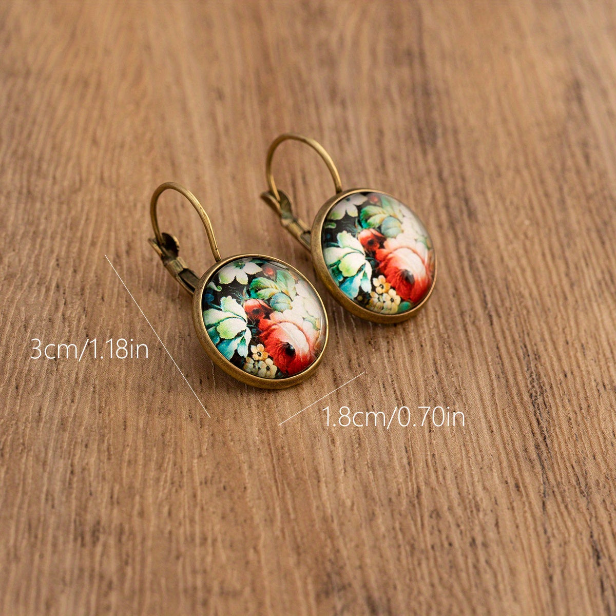 Rose Sunflower Print Retro Round Earrings Copper Jewelry Female Trendy Gift Daily Wear Accessories