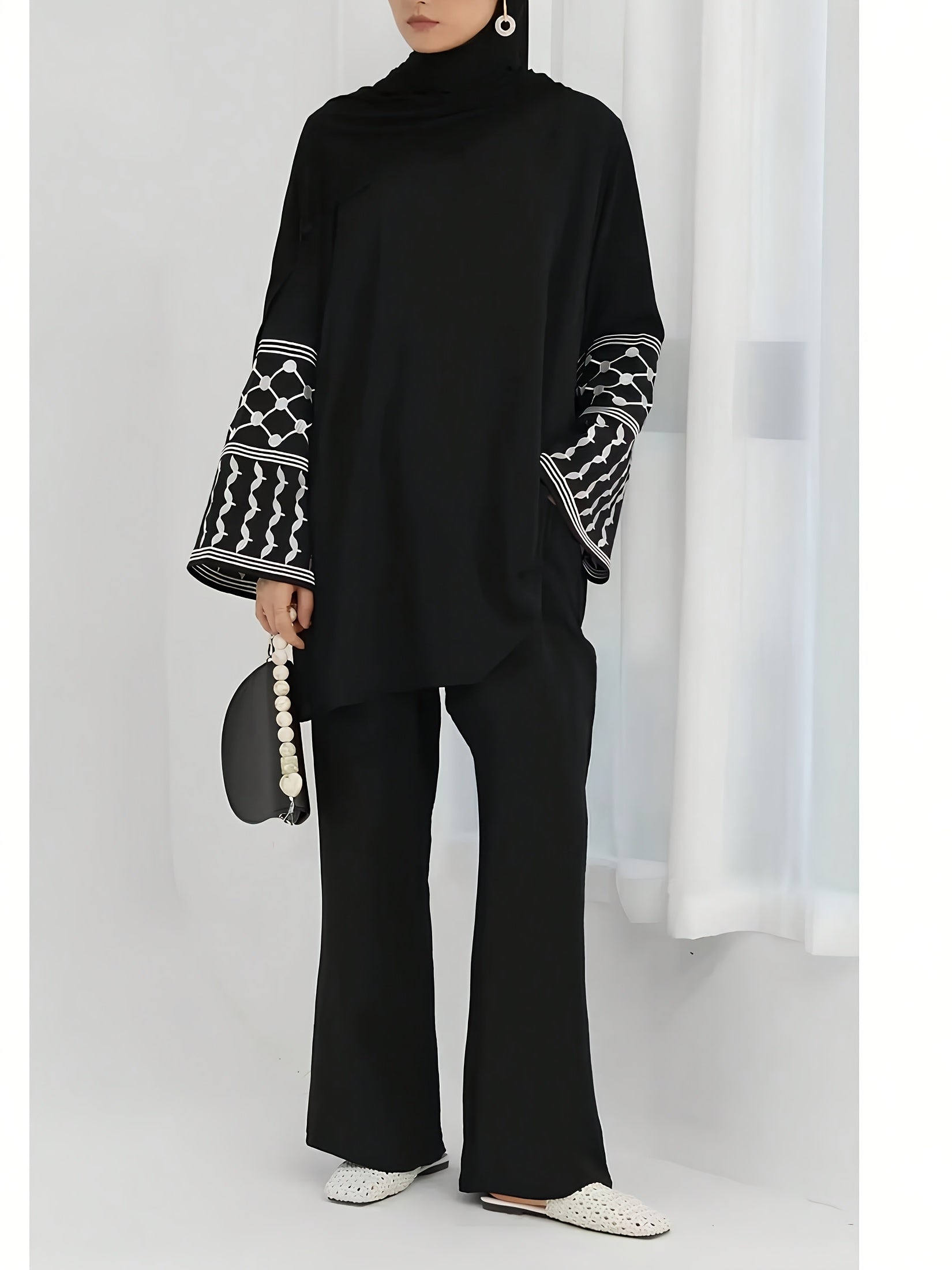 Women'S Arab Dress Set! Black Ethnic Embroidered ./MH