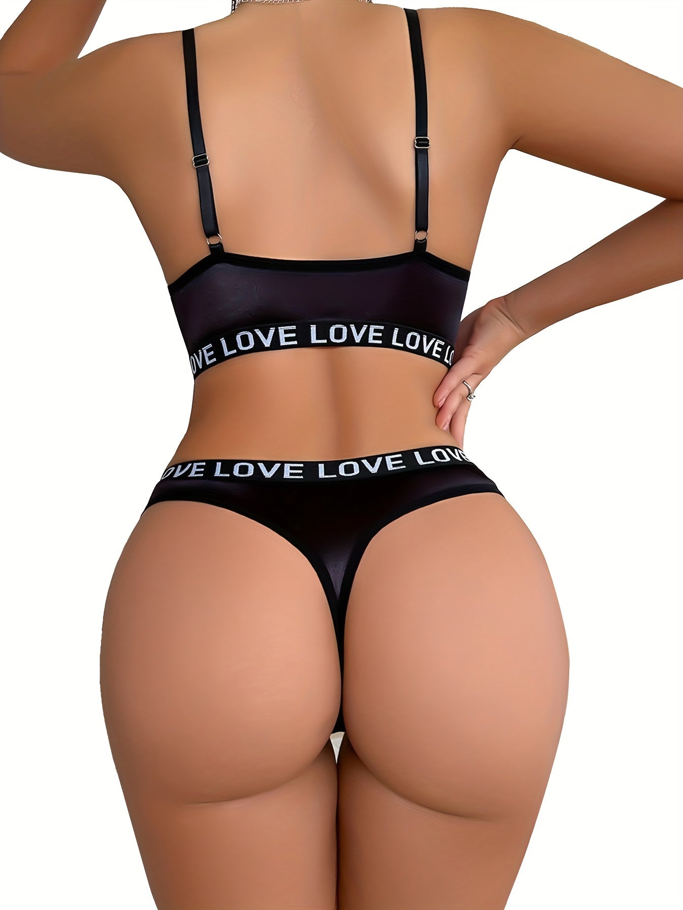 1pc Letter Print Trim Mesh Contrast Bra, Sexy Semi Sheer Glossy Bra, /MH