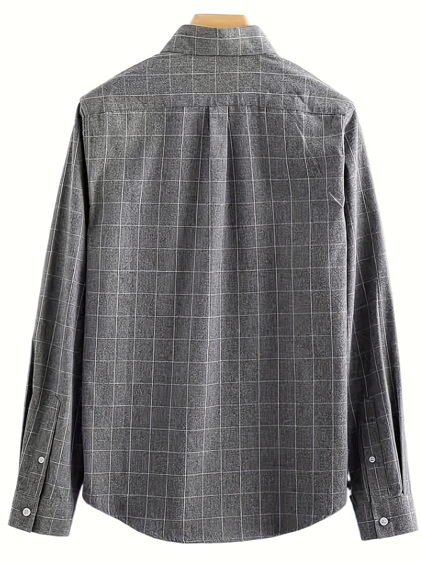 Men's Plaid Lapel Collar Dress Shirts, Long Sleeve Casual Button.