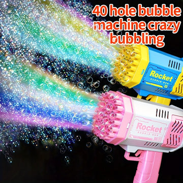 40-hole electric bubble Machine Handheld Gatling Automatic Bubble Gun Children's Portable Outdoor Party Toy LED Light Hair Dryer, As Halloween, Chrismas Gift ( without bubble liquid and battery)