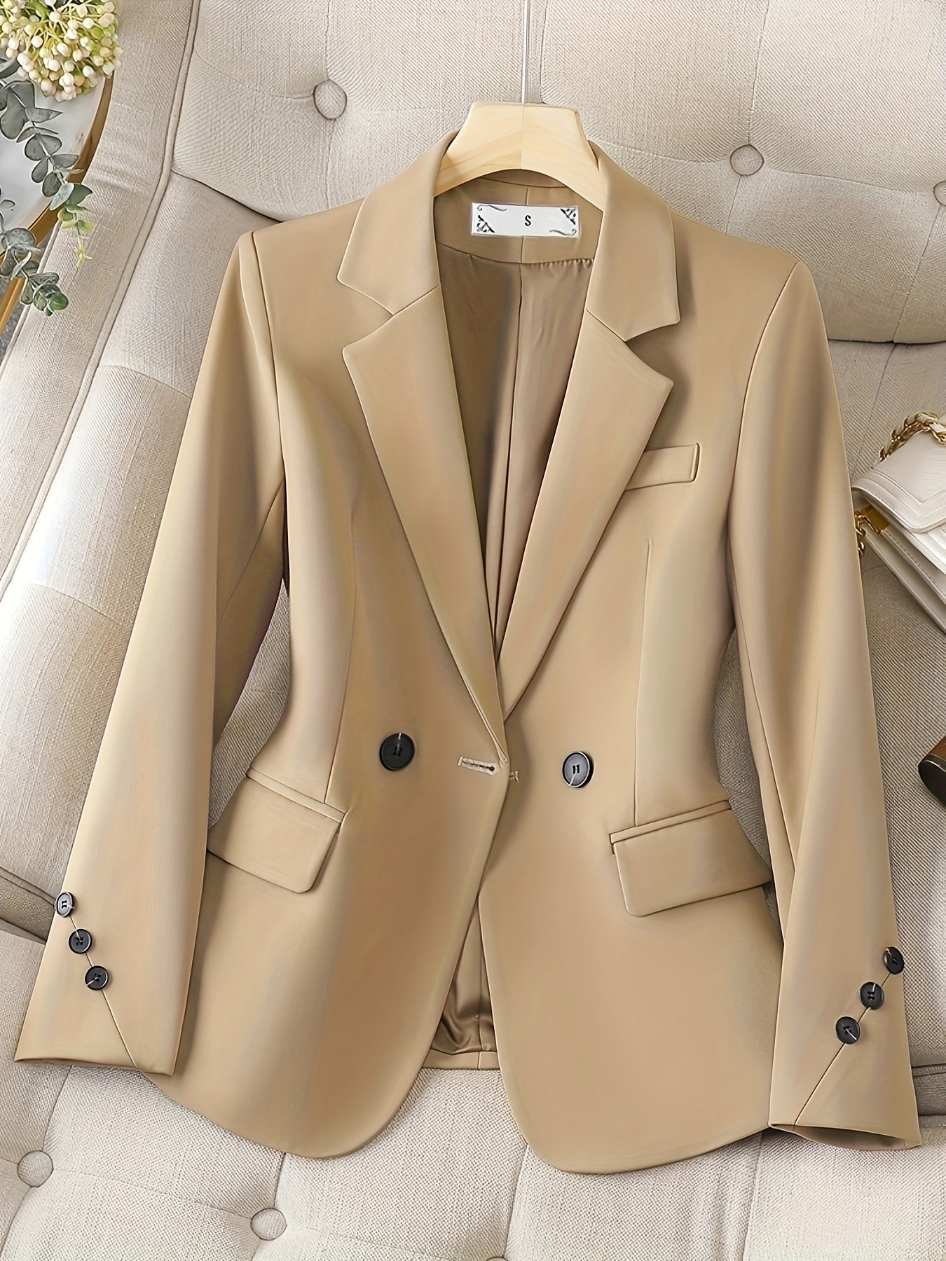 Notched Collar Button Front Blazer, Elegant Long Sleeve Blazer .
