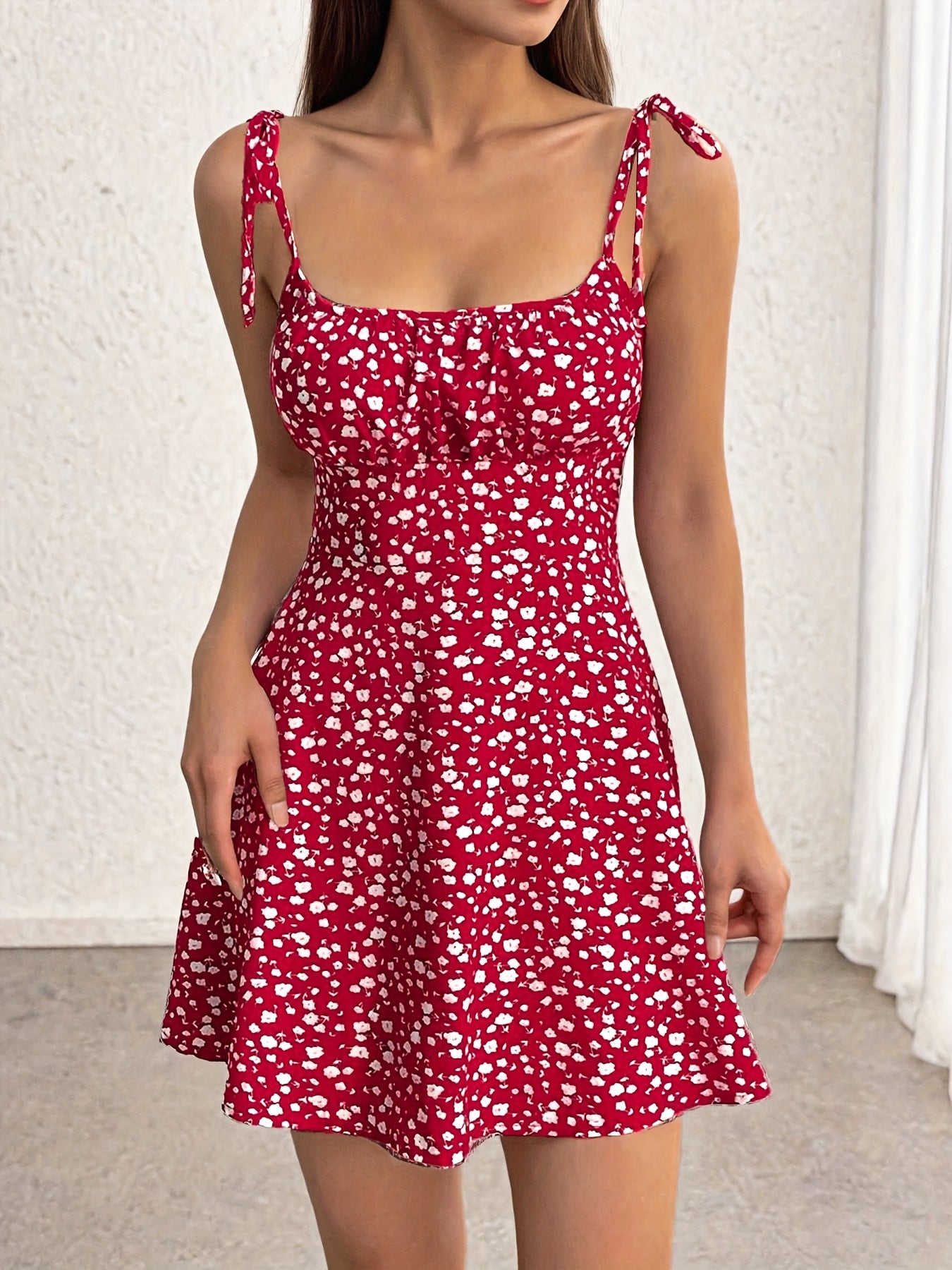 [Elegant Cami Dress] Elegant Floral Print Cami Dress |