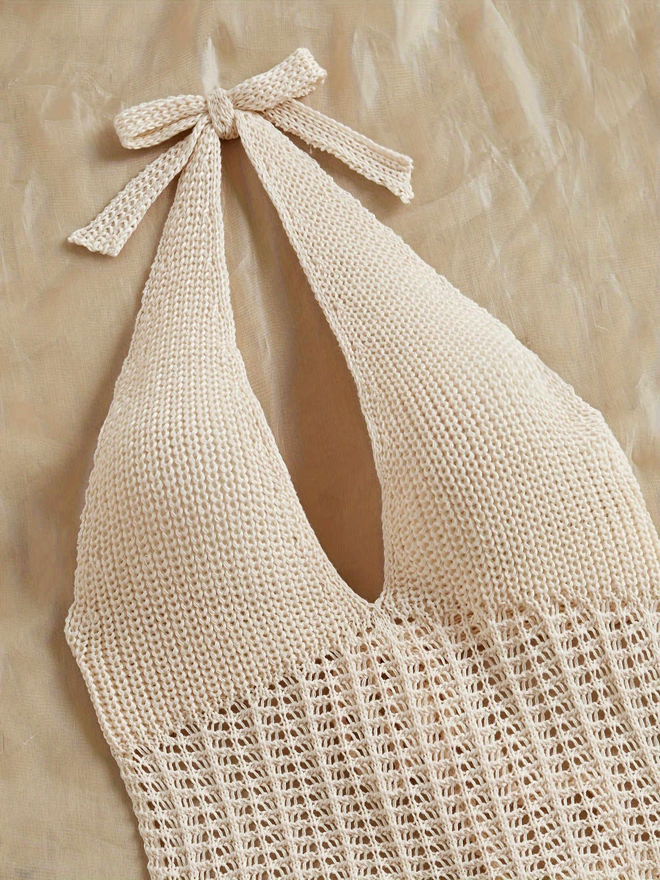 Stylish Vacay Knit Cover Up Dress - Rash Guard Shirts for Women with Halter Tie Neck and Backless Design, Swimwear and Beachwear Clothing for Summer Vacation