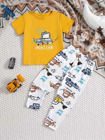 2 Pcs Boy's Refreshing Color Car Print Short Sleeve T-Shirts .