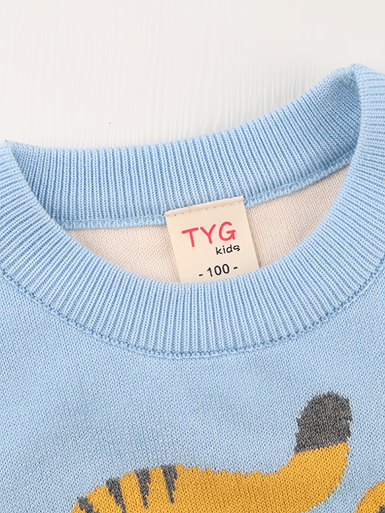 Boys Color Block Cartoon Tiger And Crocodile Pattern Sweater