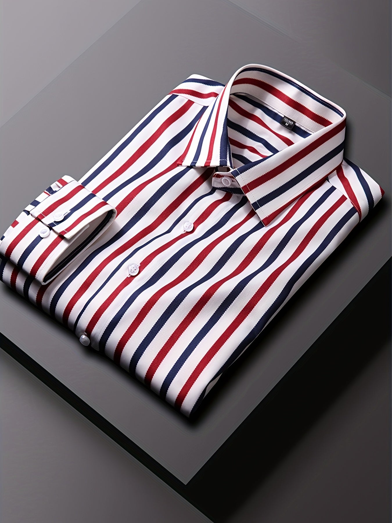 Men's Striped Lapel Collar Design Dress Shirts,