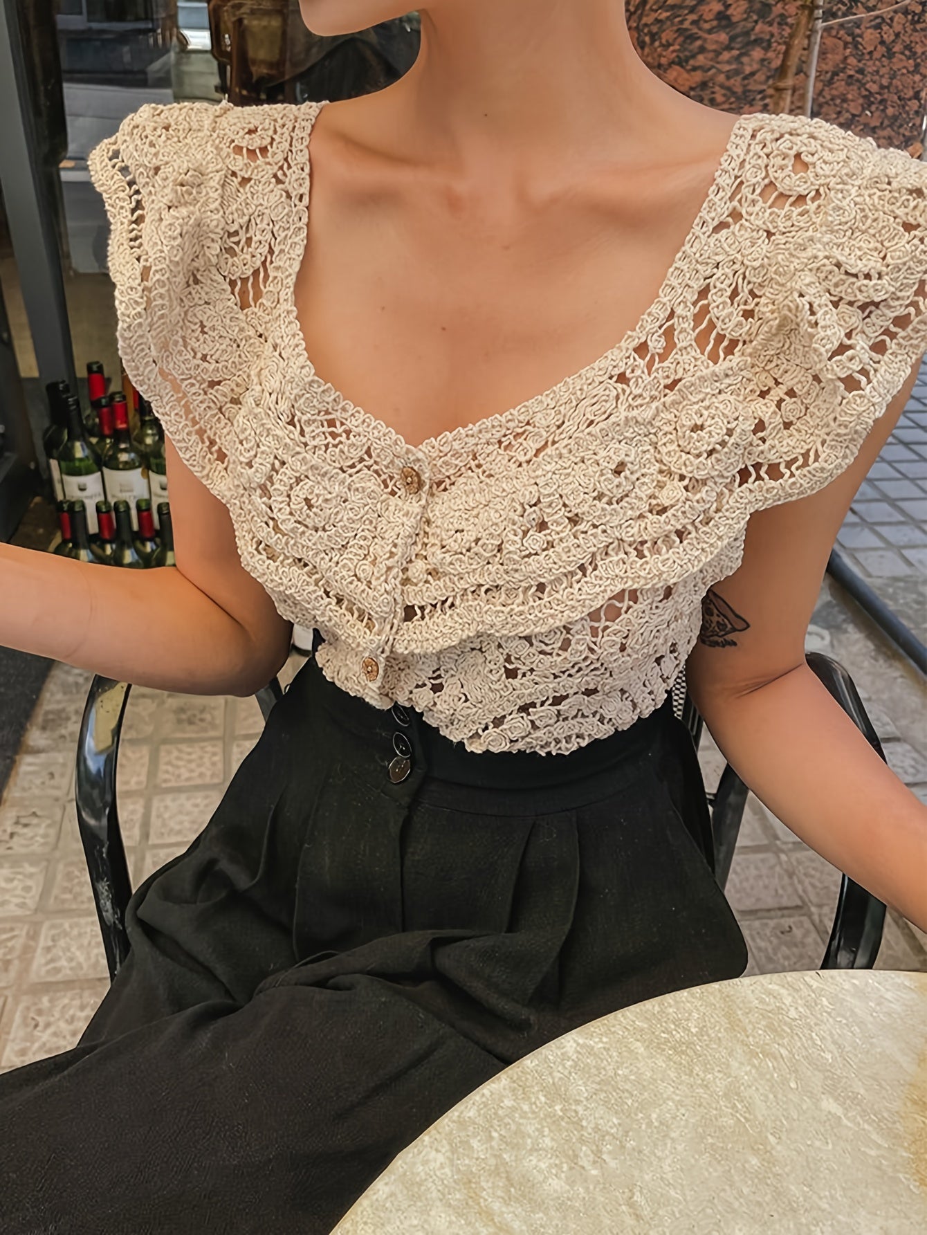 Solid Color Button Front Blouse, Boho Short Sleeve Cut Out Cardigans Top.