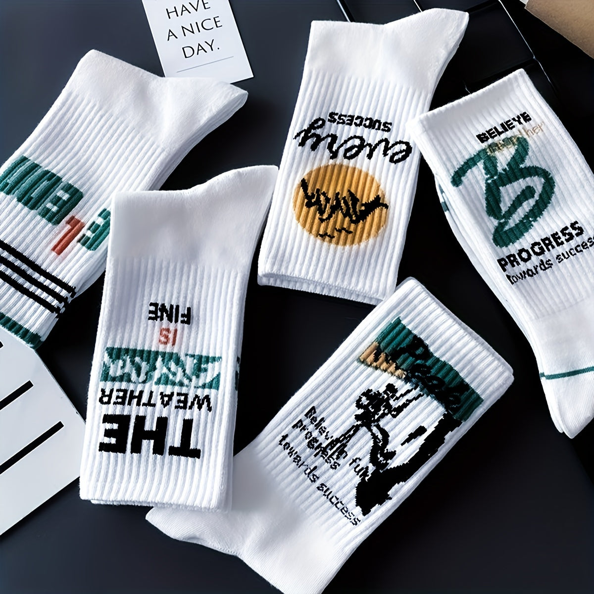 5/10 Pairs Of Men's Trendy Graffiti Letter Pattern Crew Socks,/MH