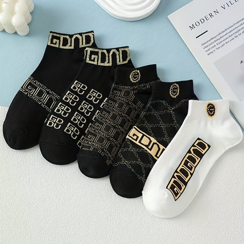 10 Pairs Of Men's French Style Vintage Pattern Crew Socks, /MH
