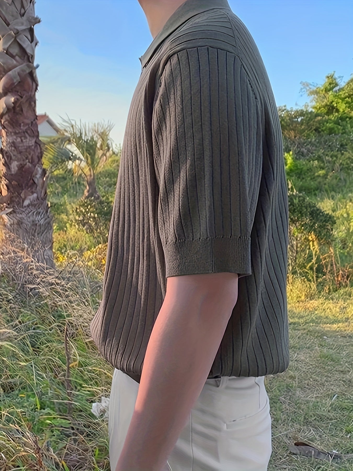 Men's Stripe Pattern Sweater, Casual Breathable Medium Stretch .
