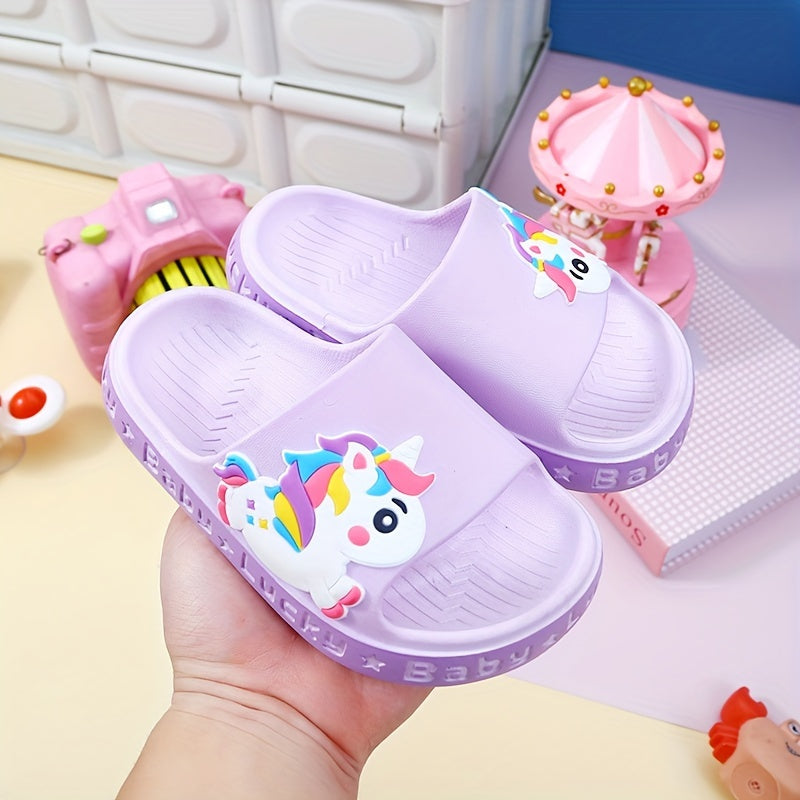 PEYOUR Kids' Cute Fashion Minimalist Cartoon Unicorn PVC Slippers