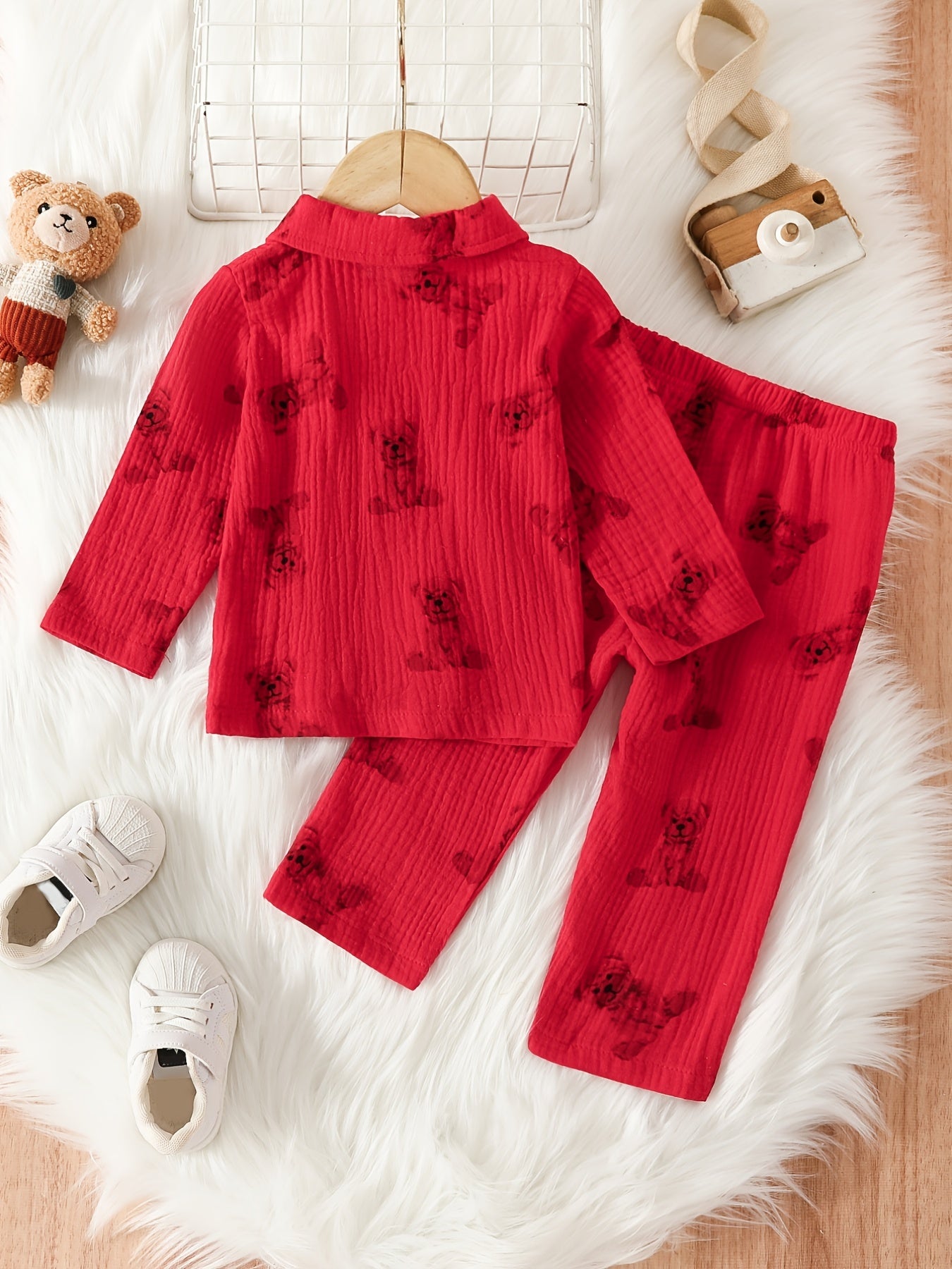 Baby's Cute Cartoon Graphic Pajamas Set Long Sleeve Top & Pants Outfit, Loungewear