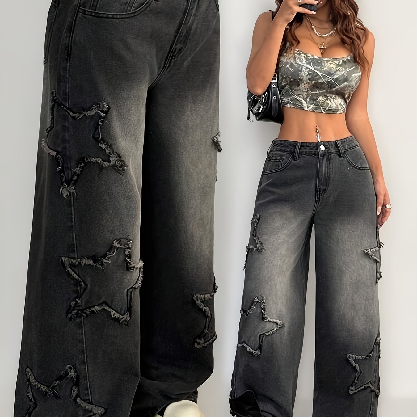 Women'S High-Waist Distressed Wide-Leg Jeans - /MH