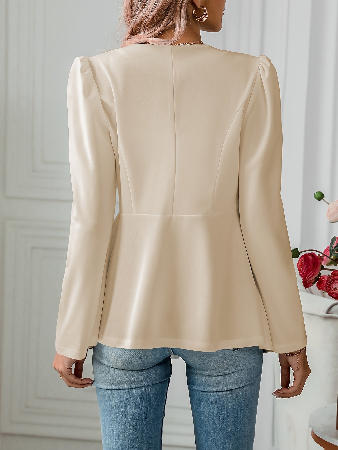 Notched Collar Flare Blazer, Elegant Long Sleeve Button Front Coat,
