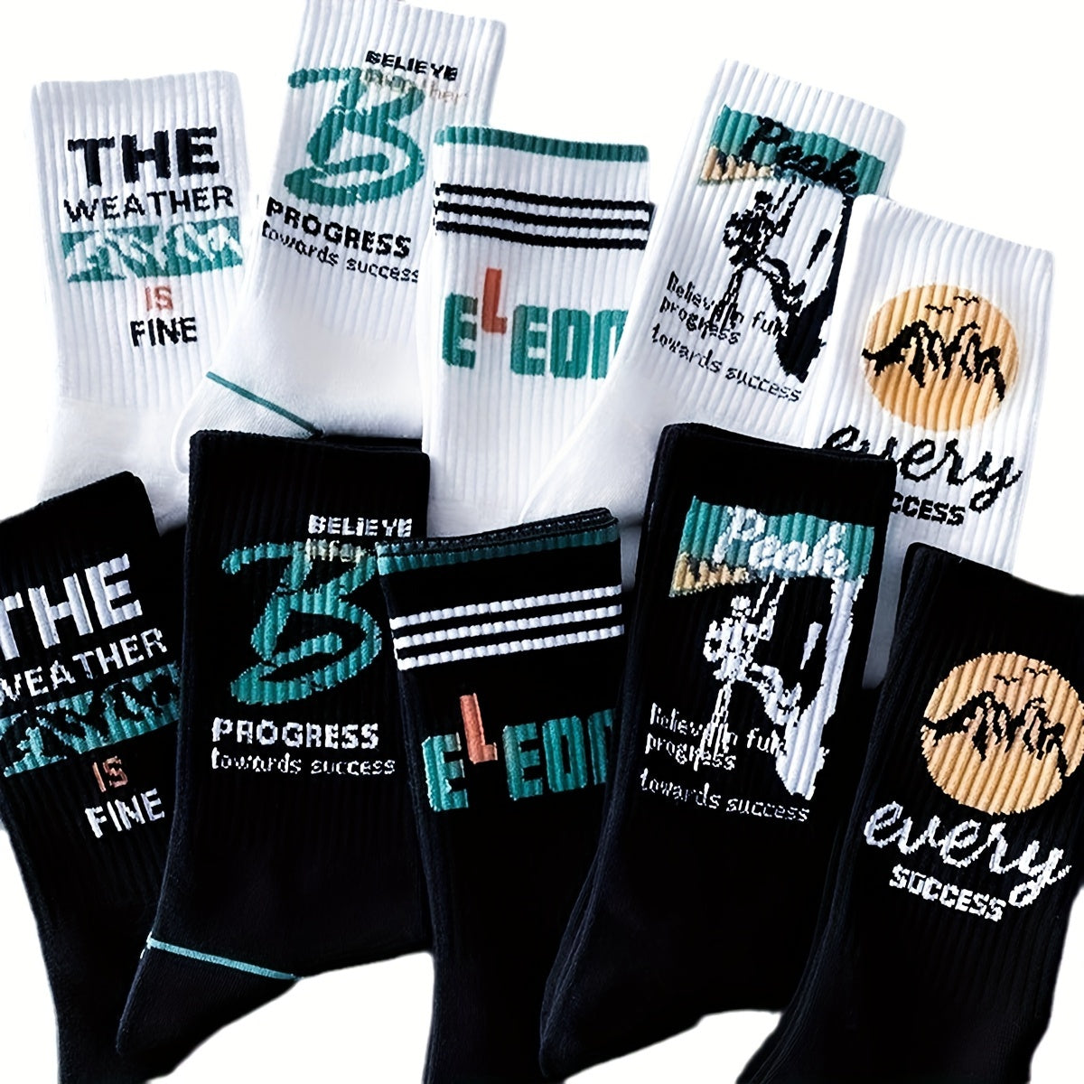 5/10 Pairs Of Men's Trendy Graffiti Letter Pattern Crew Socks,/MH