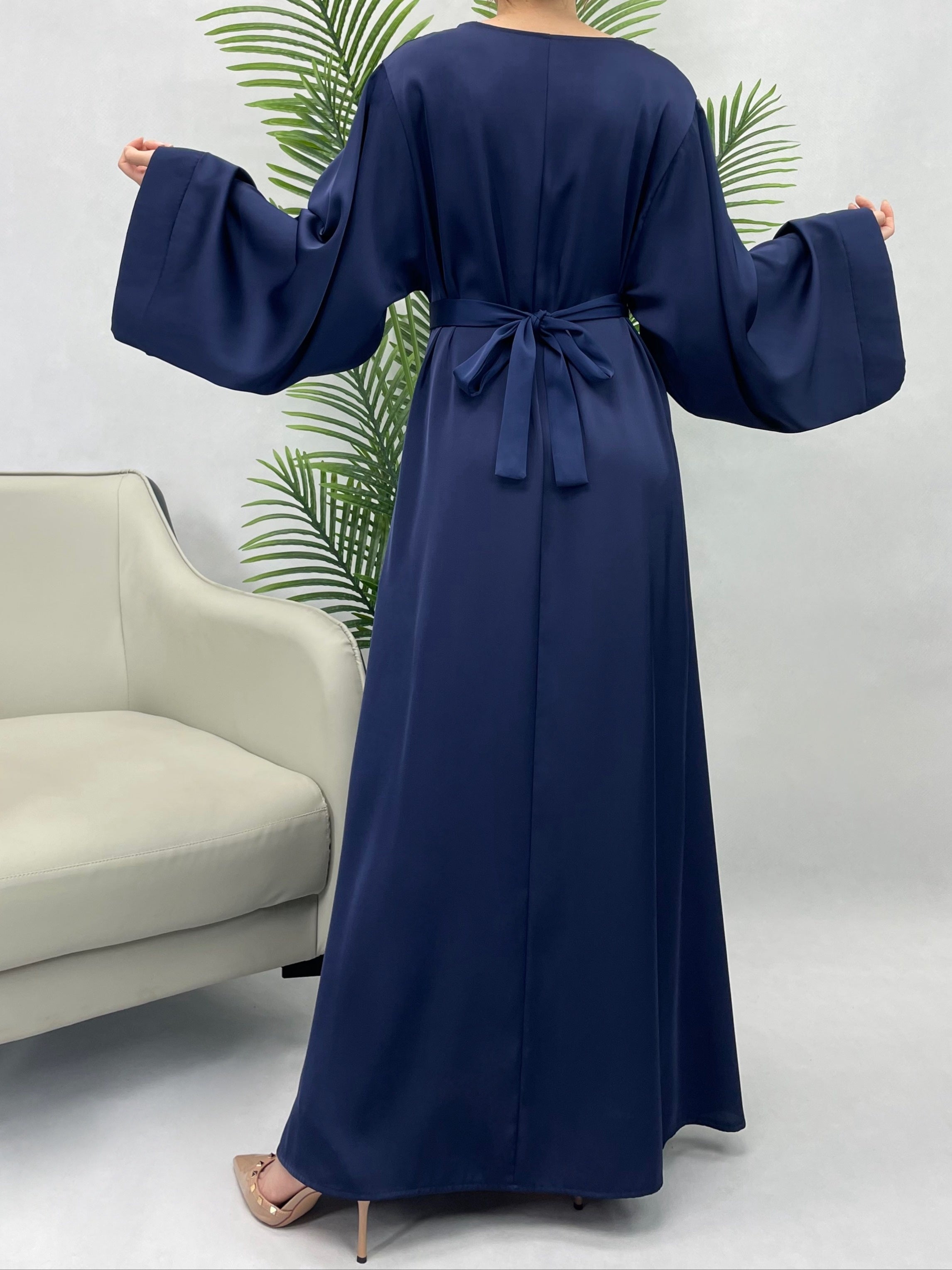 Solid Maxi Kaftan Abaya, Modest Crew Neck Long Sleeve ./MH