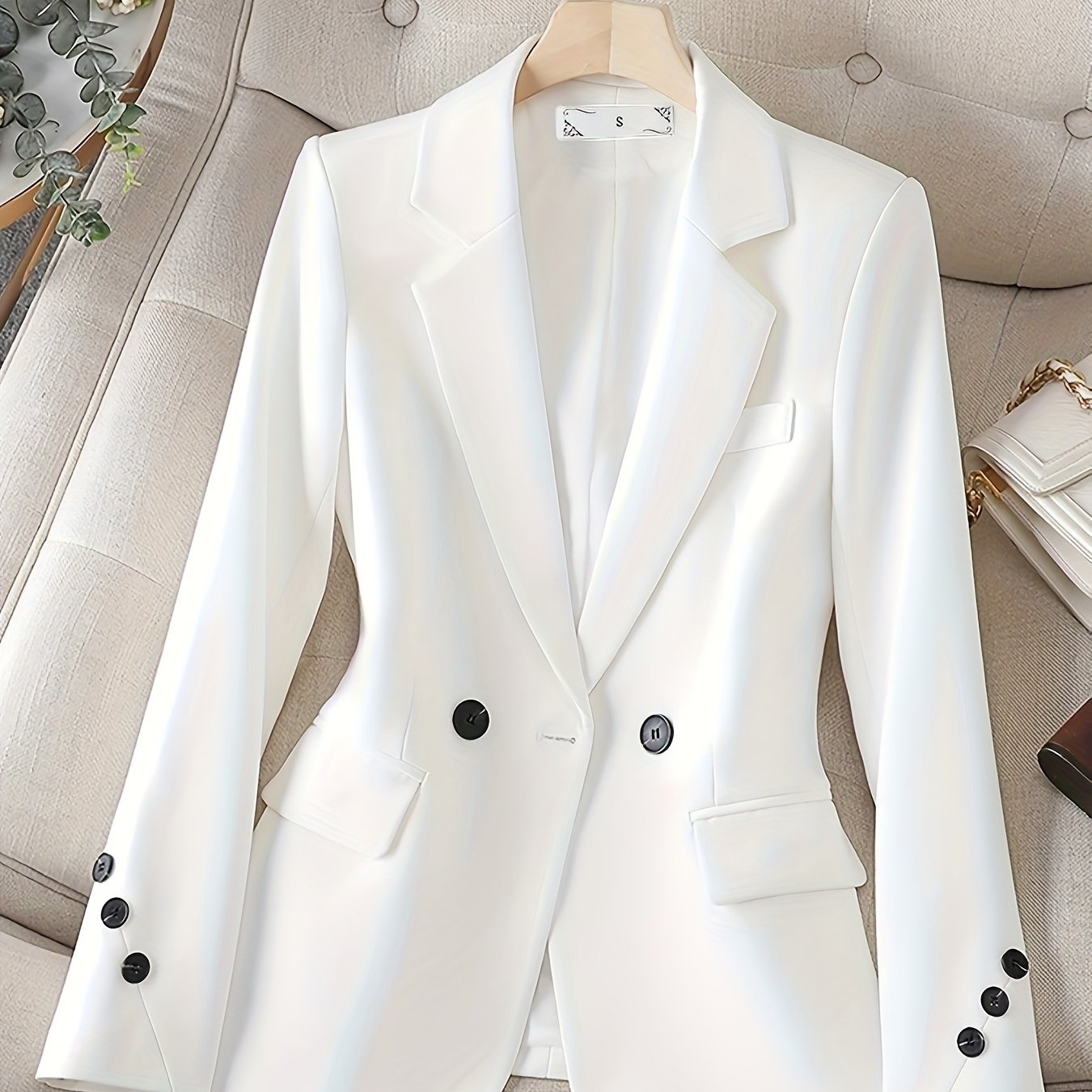 Notched Collar Button Front Blazer, Elegant Long Sleeve Blazer .