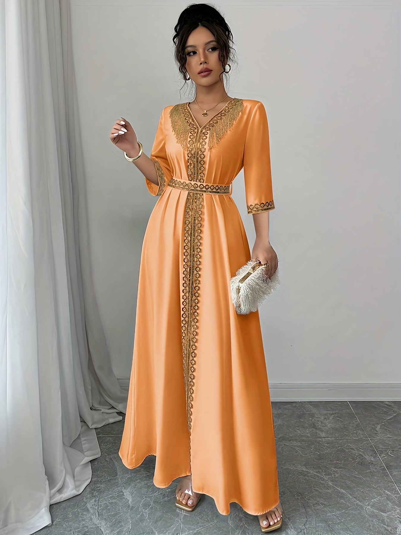 Yuhongfei Directional YY0309072 Mid-Sleeve Maxi Dress