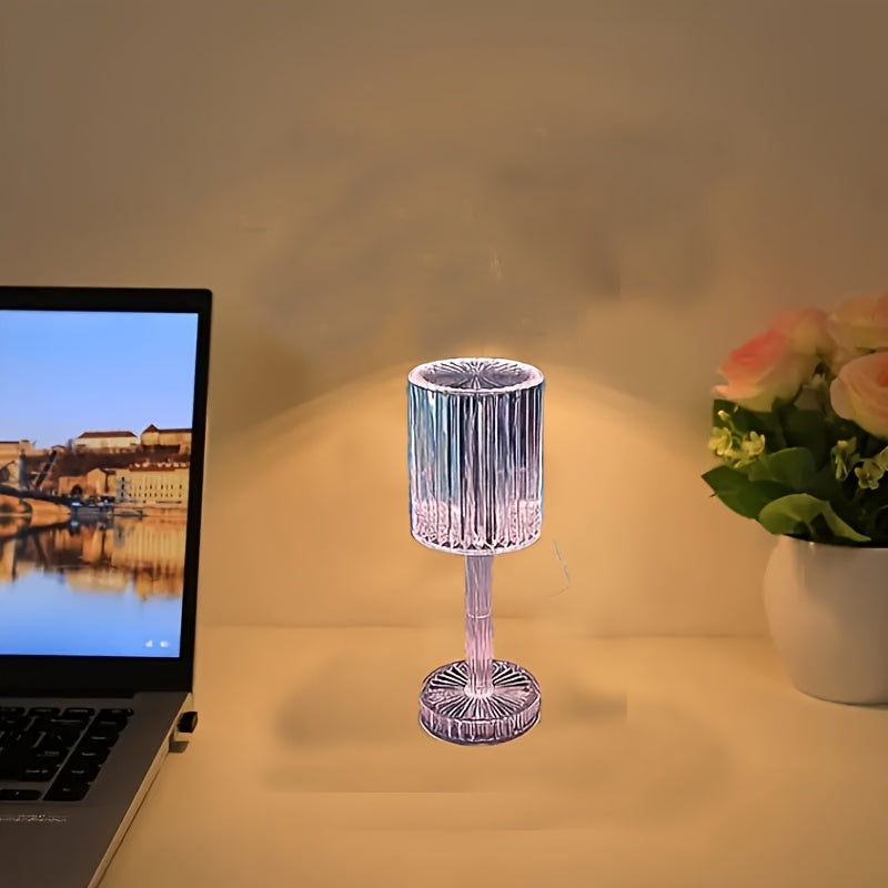 Elegant Crystal Touch Control Bedside Lamp - Adjustable LED Light .