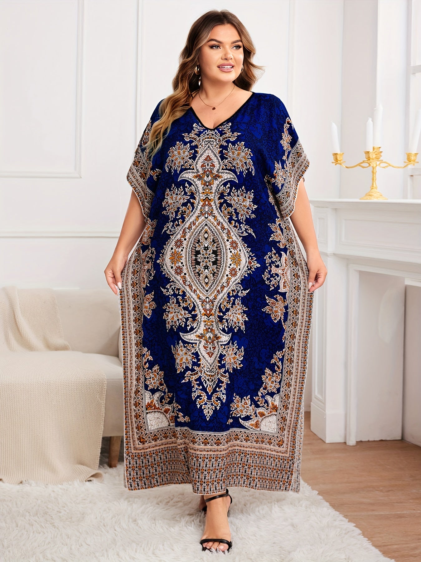 Plus Size, European and American Plus Size Women's Bohemian Vacation Dress ./MH