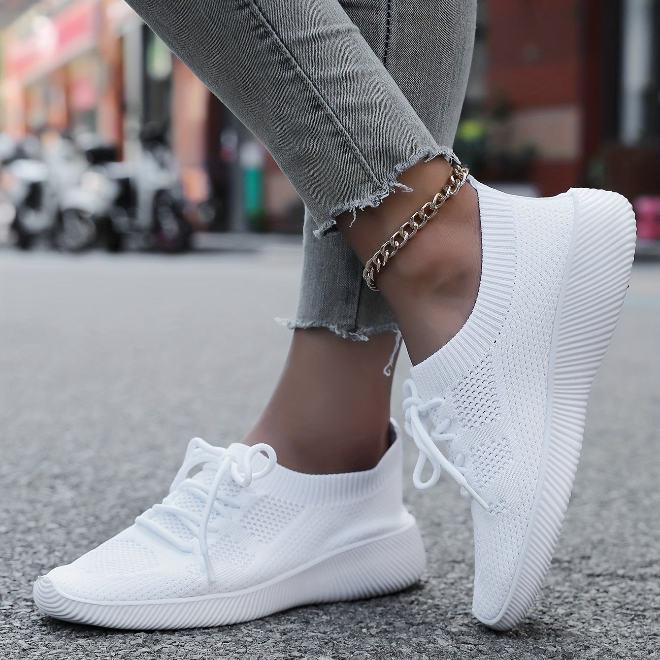 Women's Knit Athletic Shoes, Breathable Lace Up Low Top Running Trainers, Casual Gym Fitness Sneakers