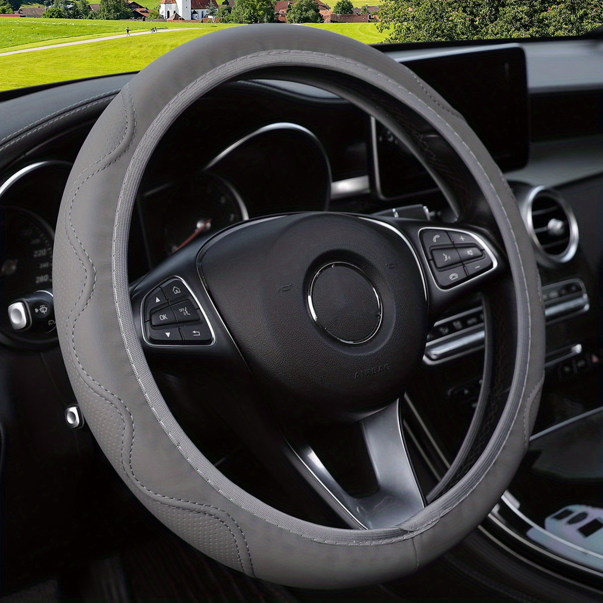 Luxurious PU Leather Steering Wheel Cover - 3D Comfort, No Inner Ring, Car Accessories Christmas Gift