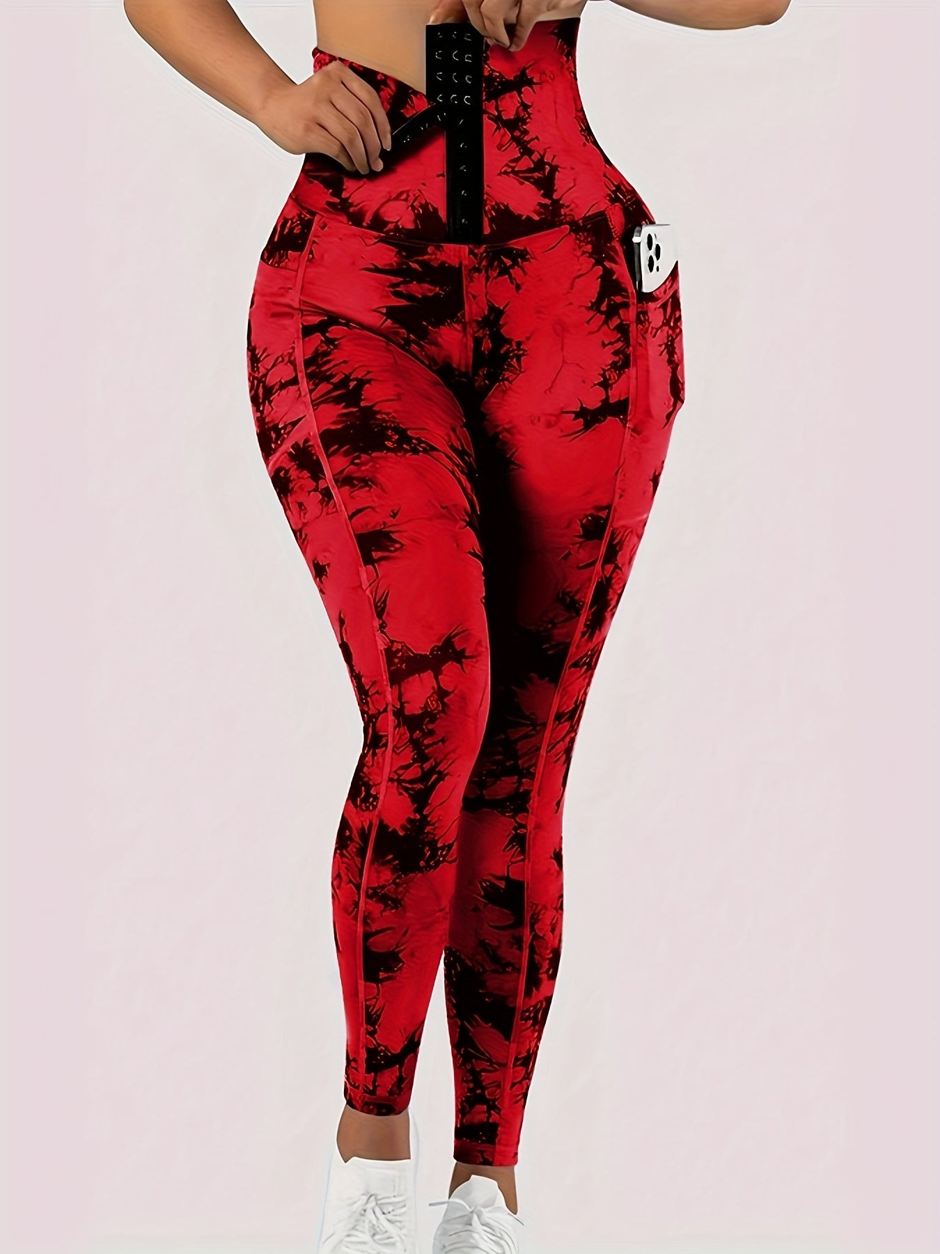Women'S High-Waist Tie-Dye Yoga Leggings with Front Button Closure & Pockets .