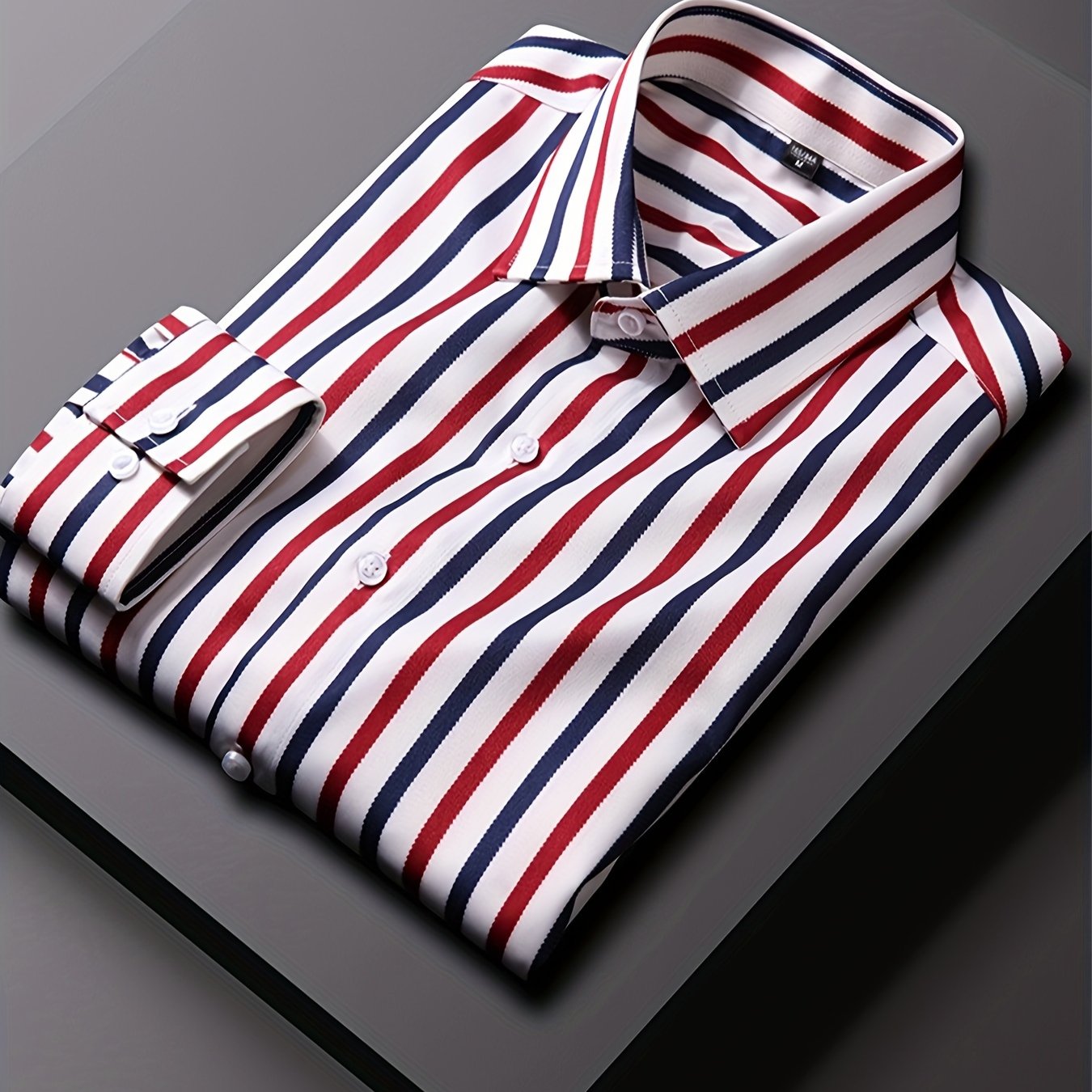 Men's Striped Lapel Collar Design Dress Shirts,