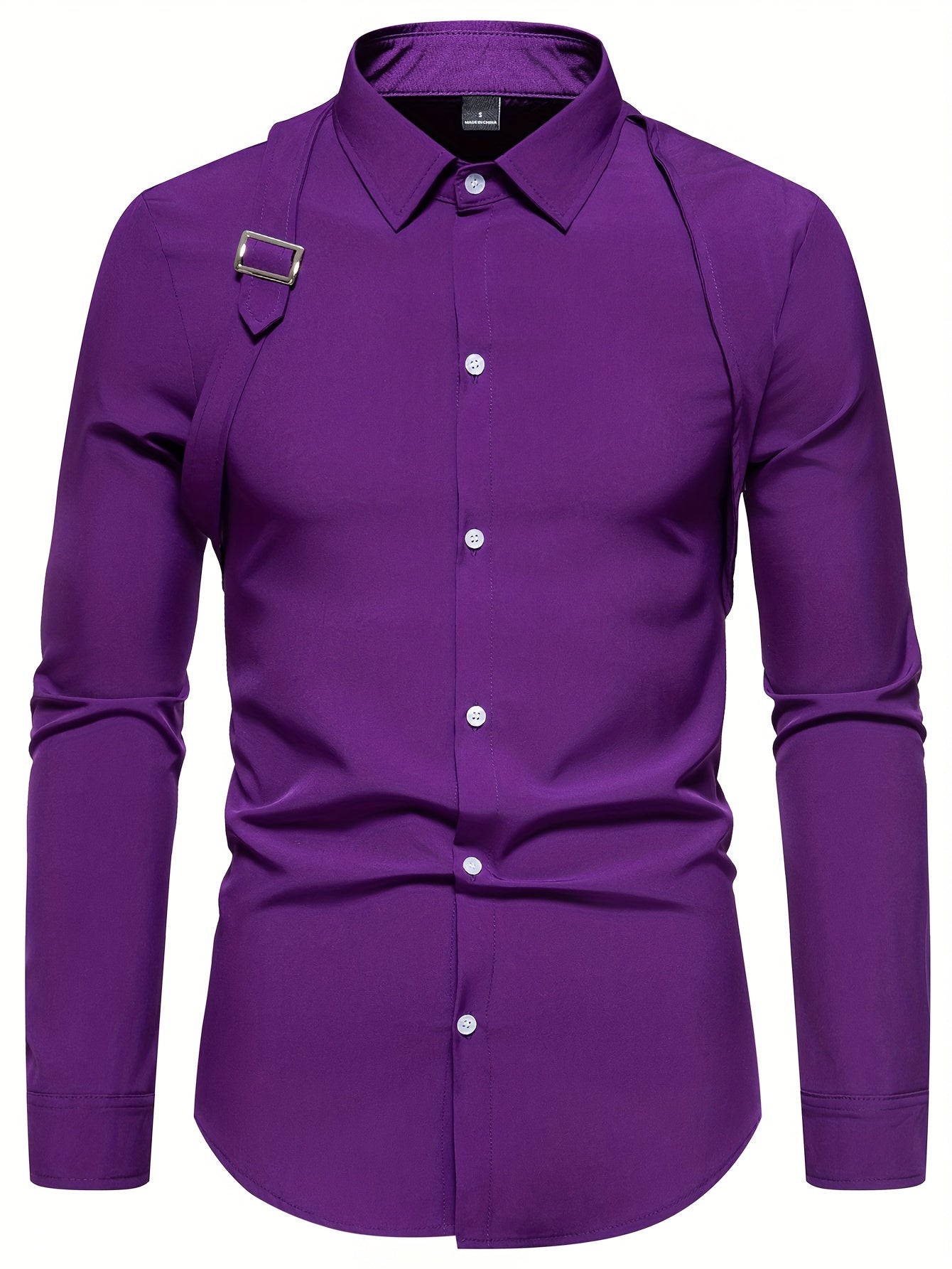 Men's Casual Dress Shirts Skinny Fit Solid Color Long Sleeve .