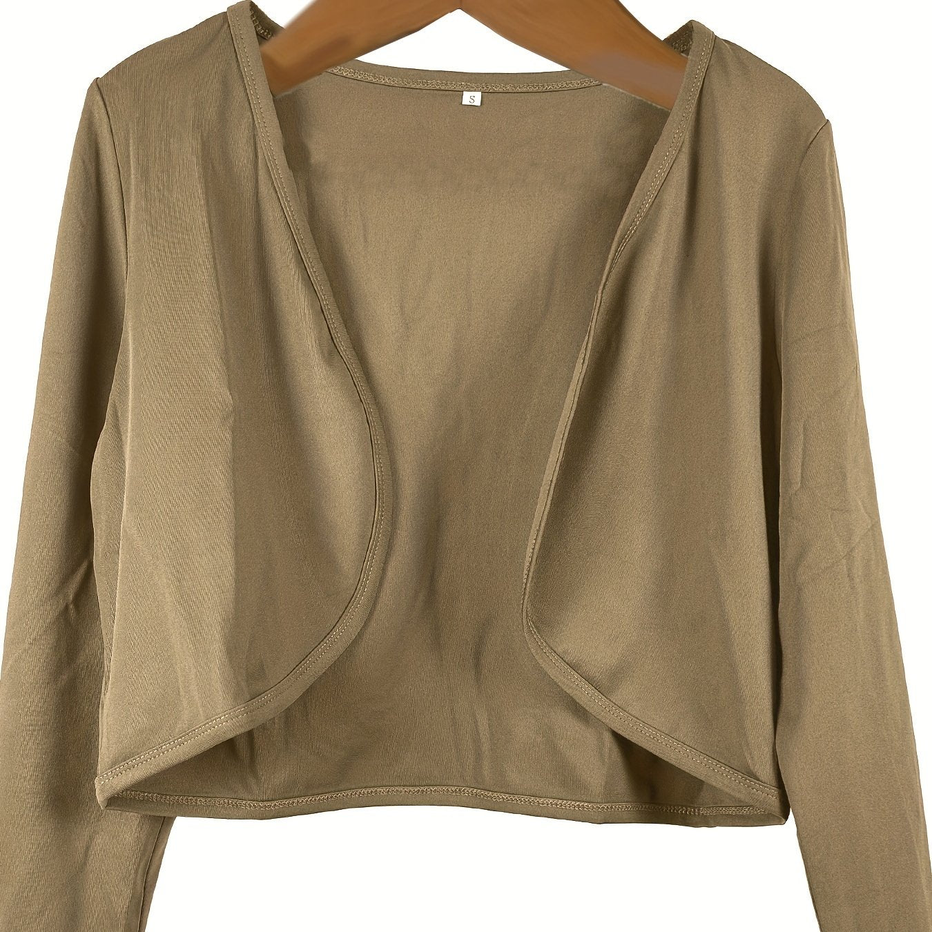 Solid Open Front Blazer, Casual Long Sleeve Crop Blazer For Work,