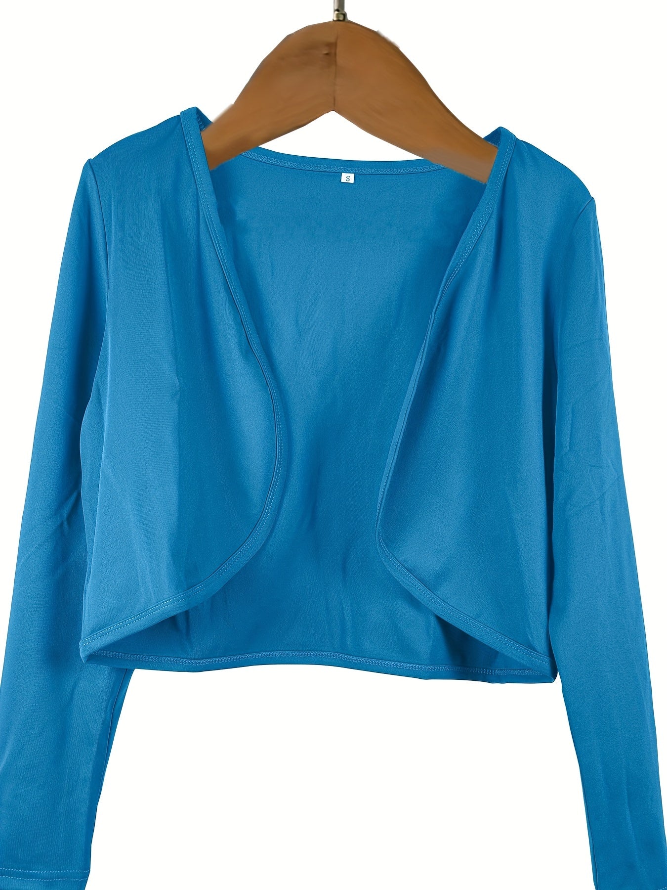 Solid Open Front Blazer, Casual Long Sleeve Crop Blazer For Work,