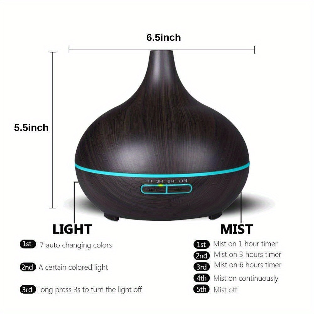 1pc Aroma Diffuser Essential Oil Large Room Office 550ml Wood Color USB Charge Essential Oil Diffusers Cool Mist Humidifier Super Quiet Ambient 7 Color LED Light Waterless Auto Off Aromatherapy Diffuser For Home Bedroom Gift