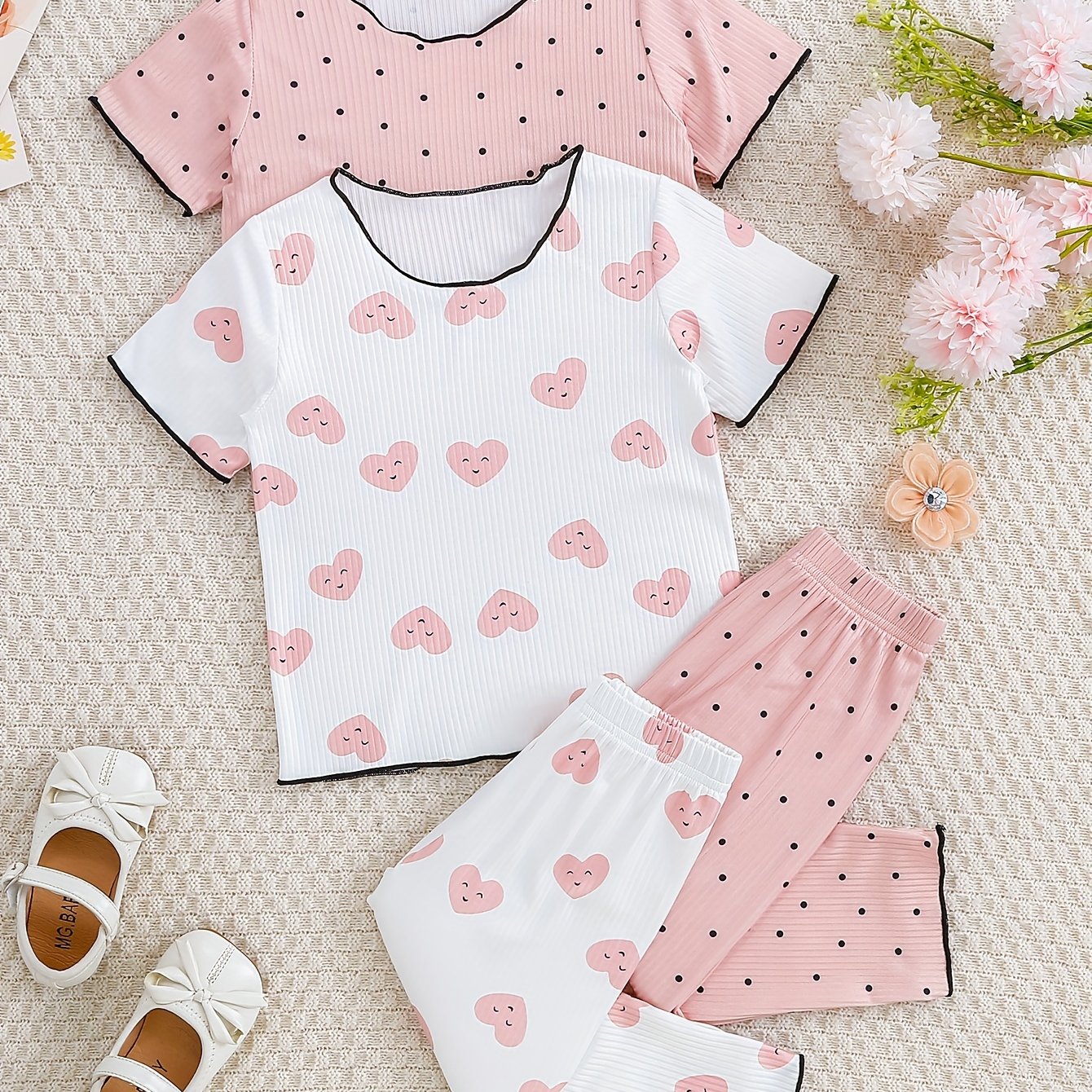 2 Sets Baby Girls Kids Spring Summer Cozy Pajama Set.