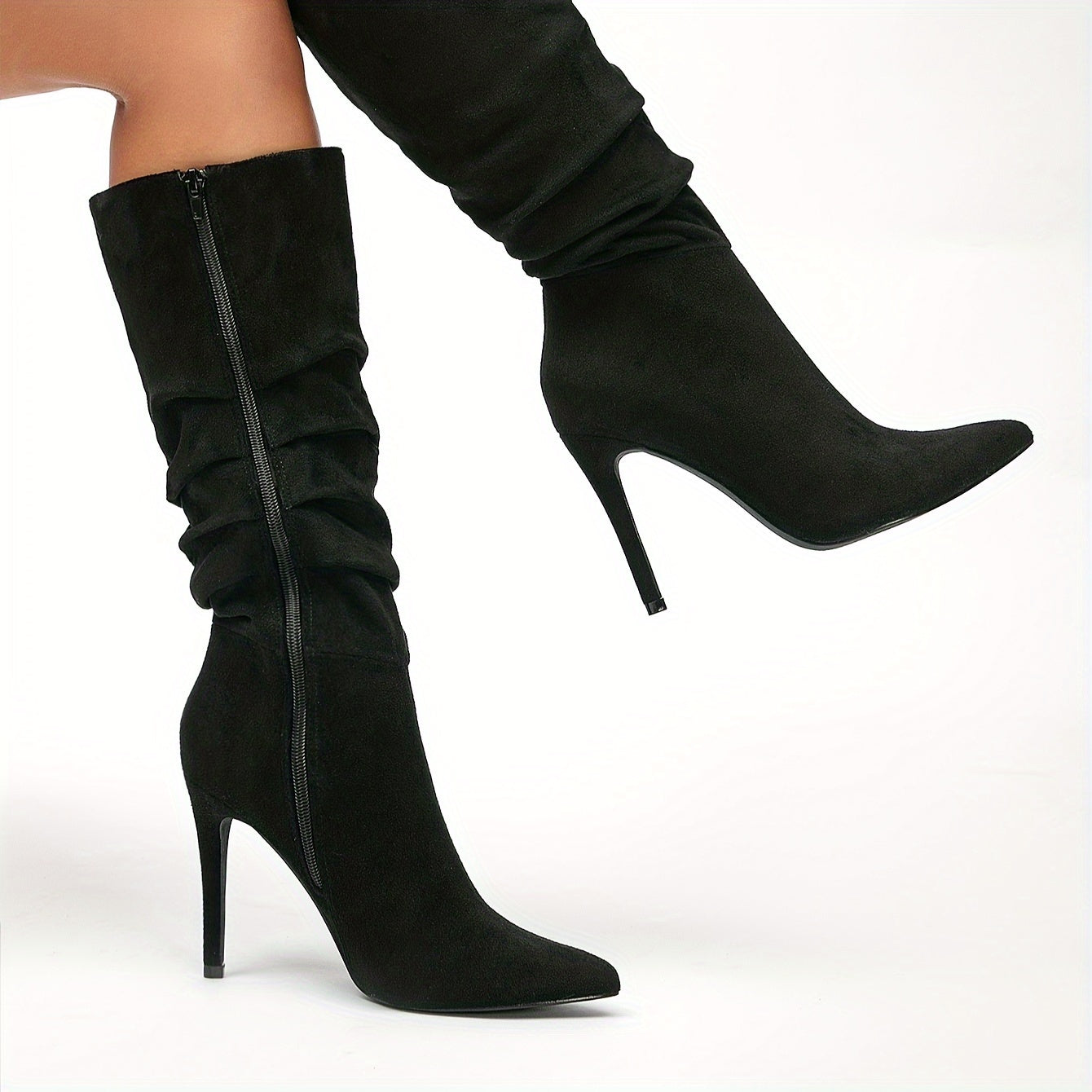 Stylish Women's Long Boots - Pleated Design, /MH
