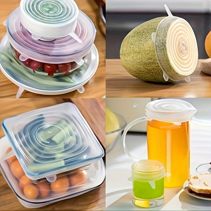 6 Silicone Stretch Lids, Reusable Durable Food Storage Covers for Bowls,