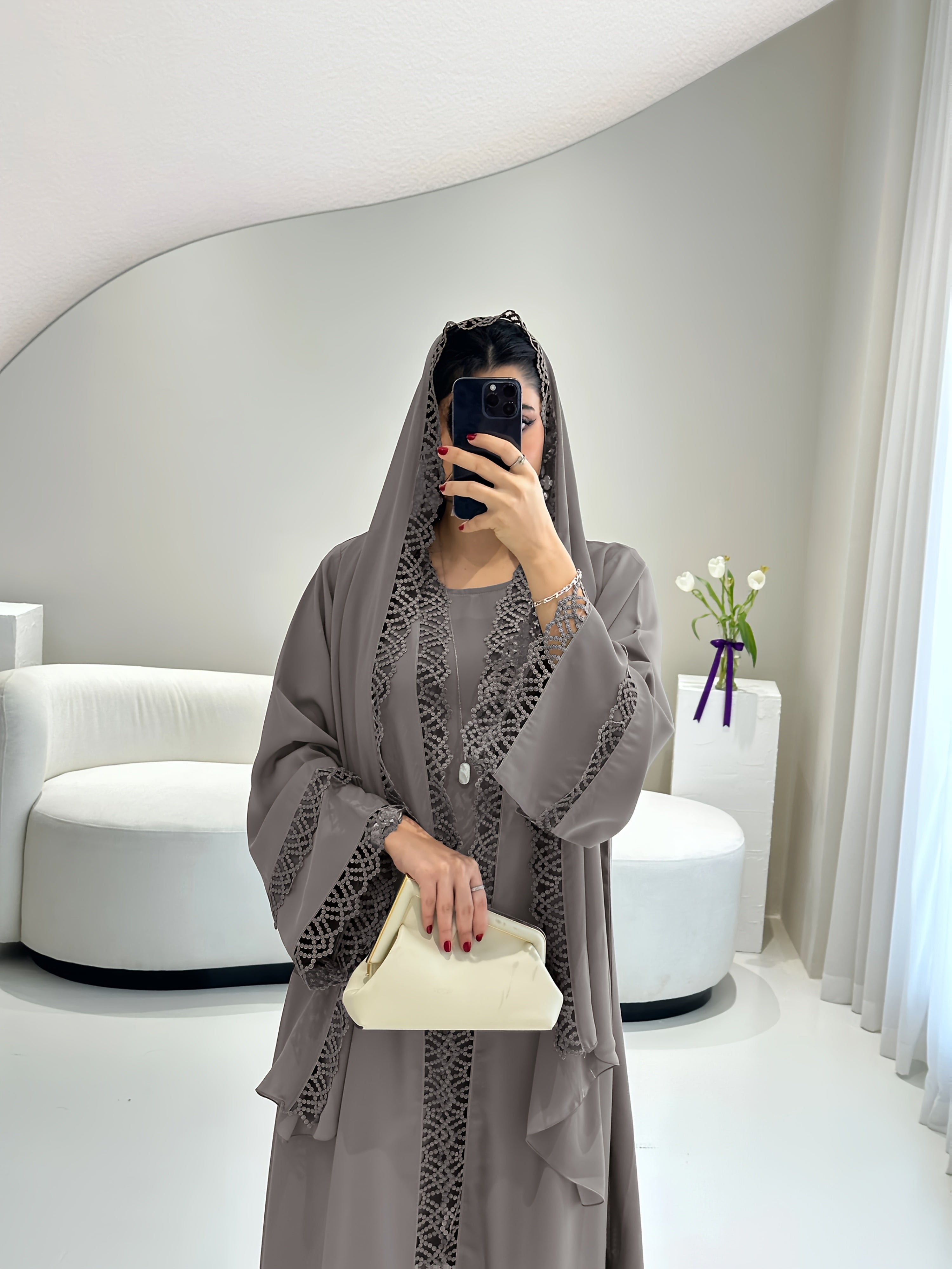 2pcs Set with Lace Trim Muslim Kaftan Plus Sleeveless Vest Skirt, / MH
