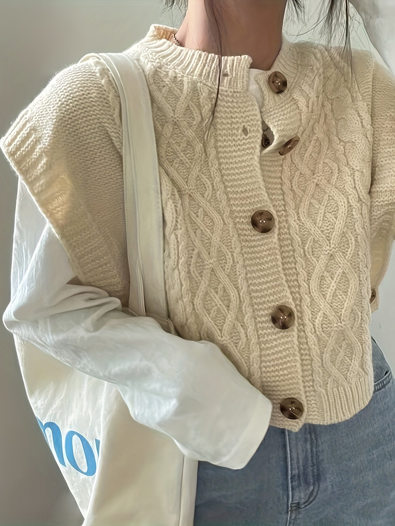 Front Knitted Vest Sweater, Casual Crew Neck Sleeveless Sweater.