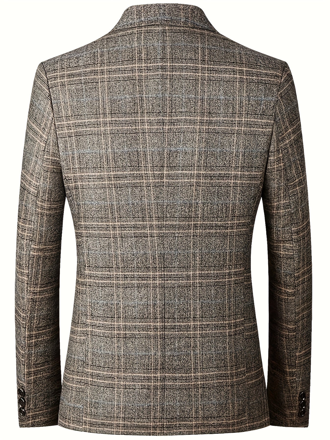 Men'S Checked Pattern Blazer with Pockets - Formal Two-Button Lapel,