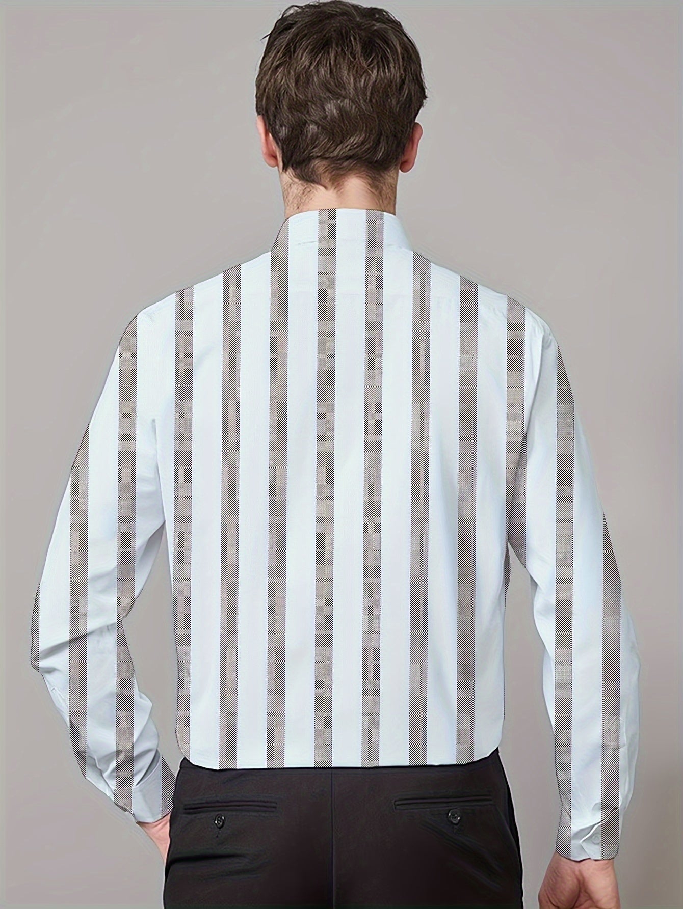 Men's Striped Lapel Collar Dress Shirts, Long Sleeve .