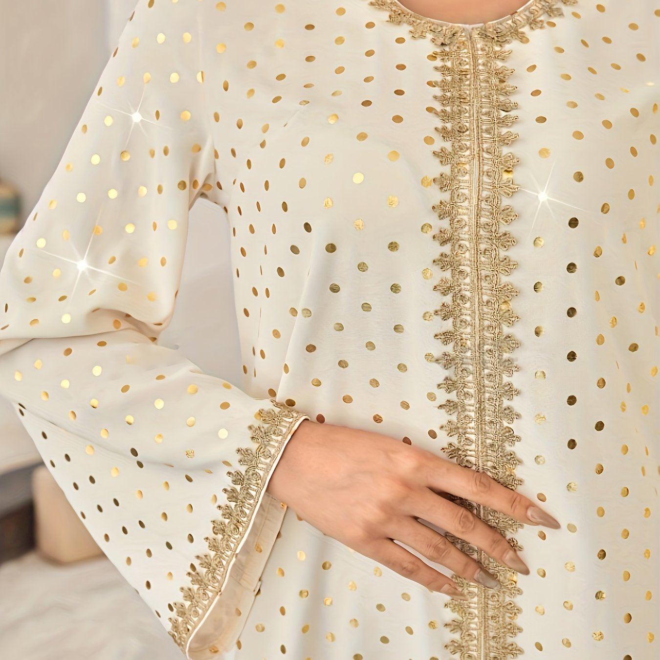 Polka Dot Print Crew Neck Kaftan Dress, Elegant women fashion'/MH