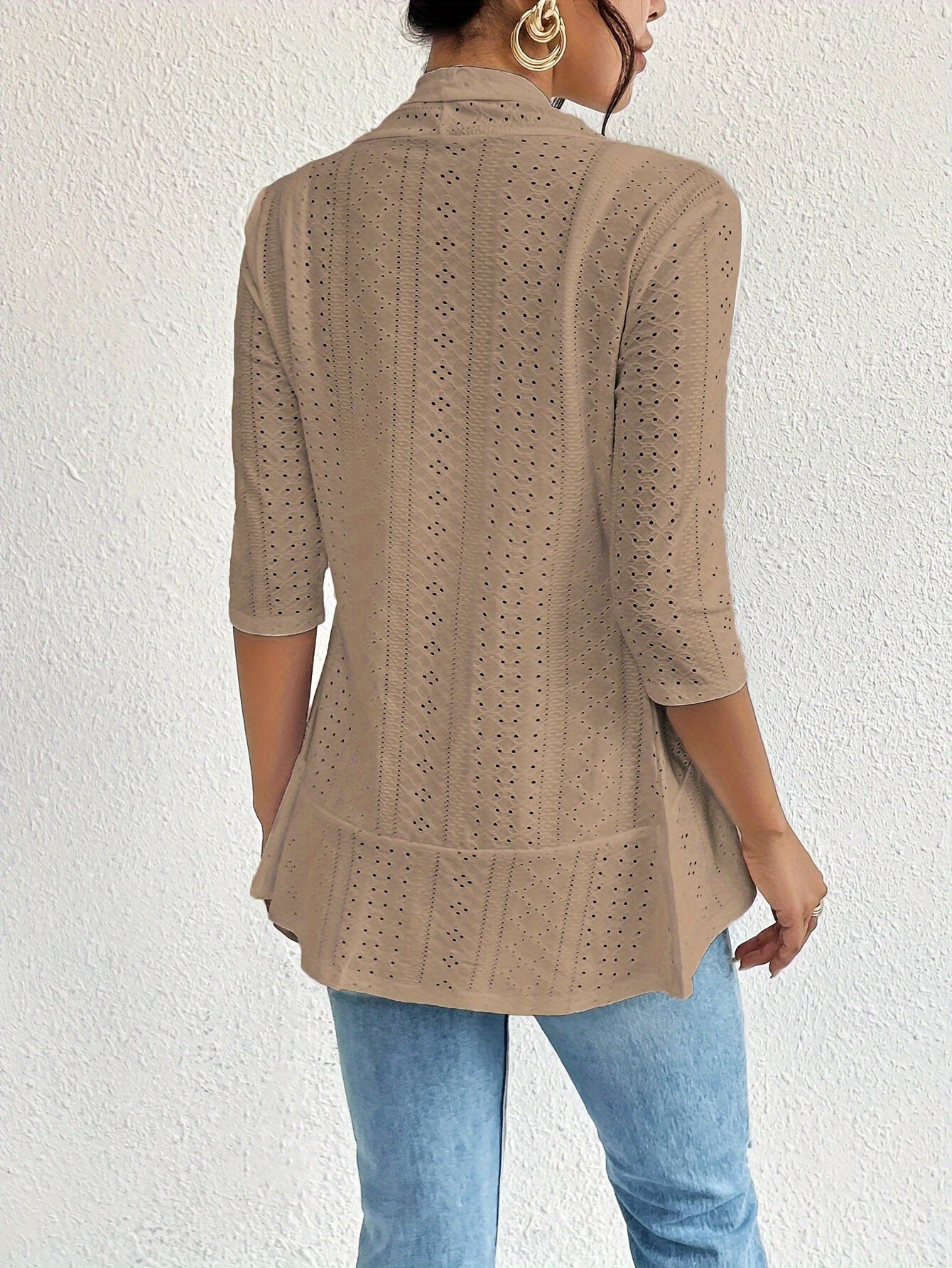 Elegant Lapel Neck Cut Out 3/4 Sleeve Blazer For Spring .