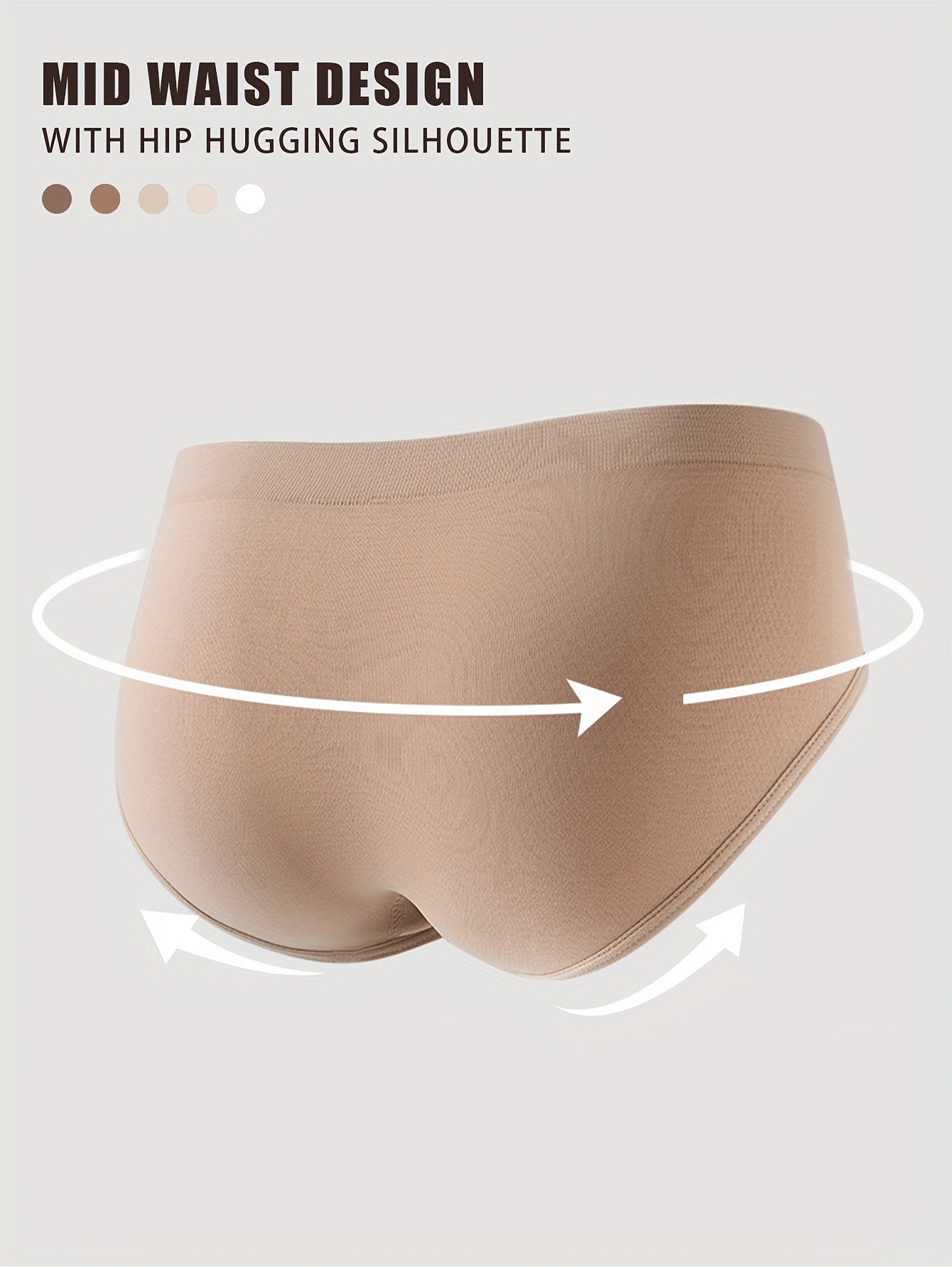 5pcs Seamless Panties Mid Waist Maillard Color Women'S Briefs Lifting High '/MH